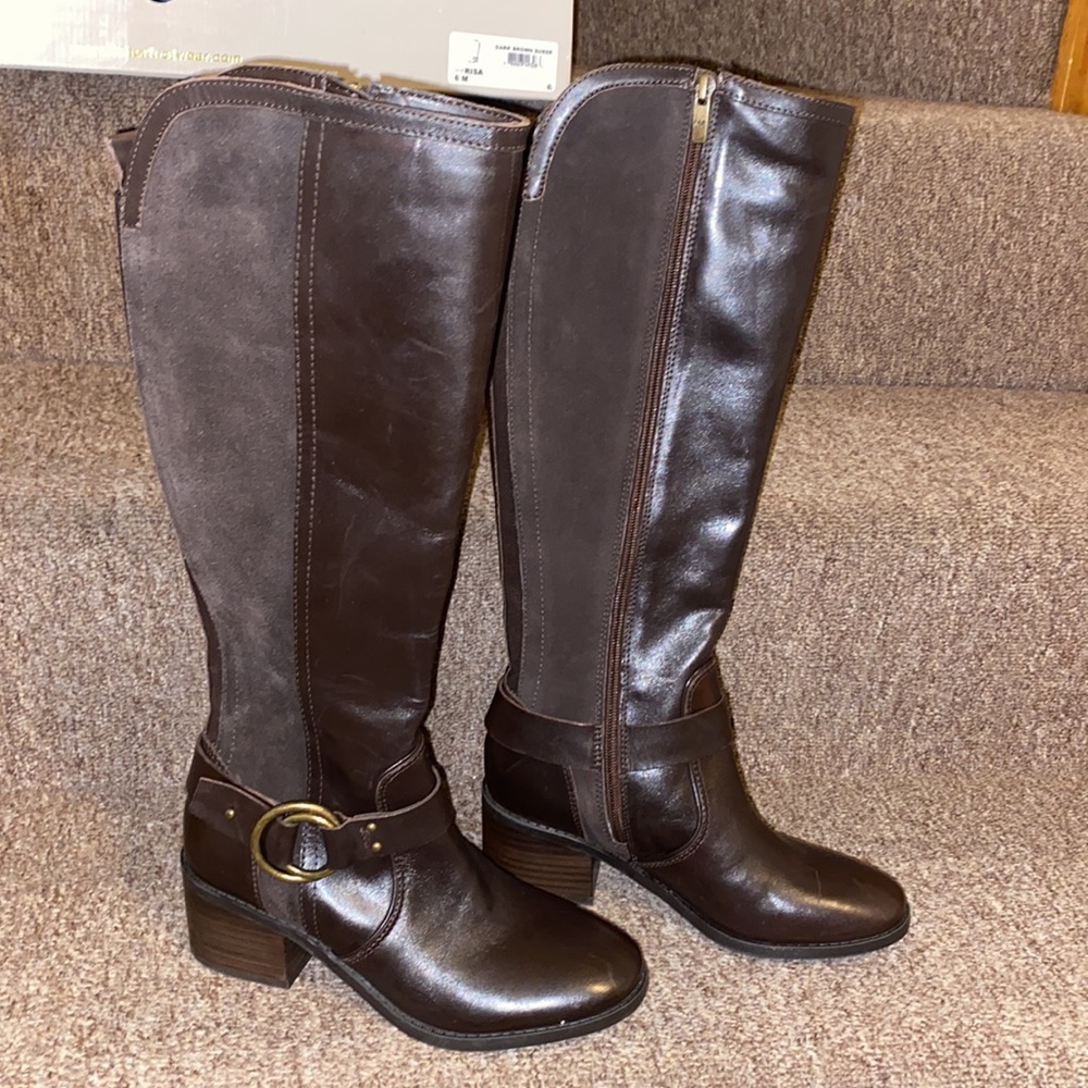 🤎NWT Marc Fisher Genuine Leather & Suede Tall Dark Brown Boots